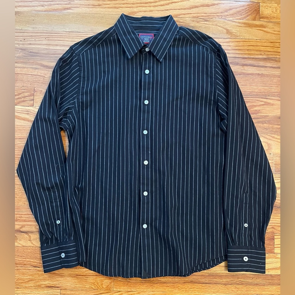 UNTUCKit Faiveley Pinstripe Long Sleeve Slim Fit Cotton Button Down Shirt